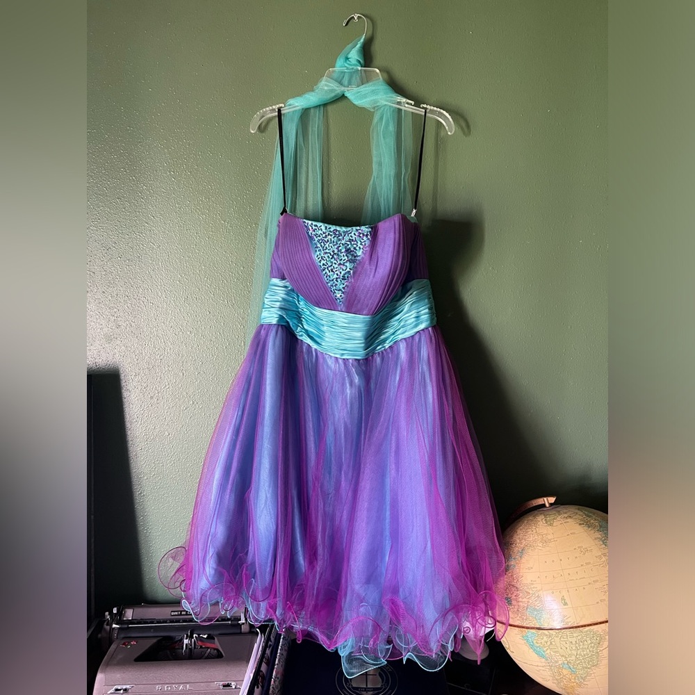 Blue and purple tulle mini dress